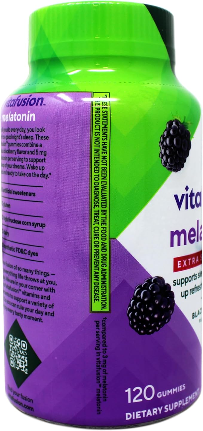 Vitafusion Extra Strength Melatonin Gummies BlackBerry 120 ea (Pack of 6)