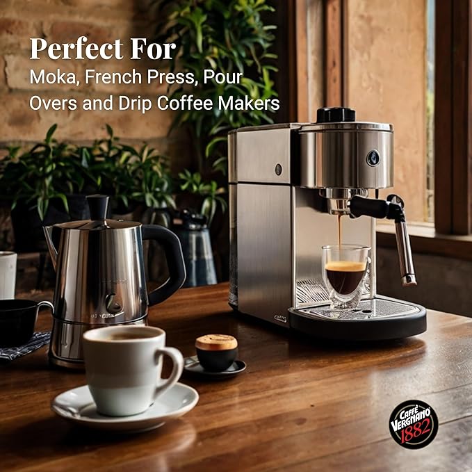 Caffe Vergnano 1882 Antica Bottega Whole Bean Arabica Medium Roast Espresso - Italian Coffee Beans Chocolate Nuts and Caramel Notes Intensity 5/10 3.3 lbs