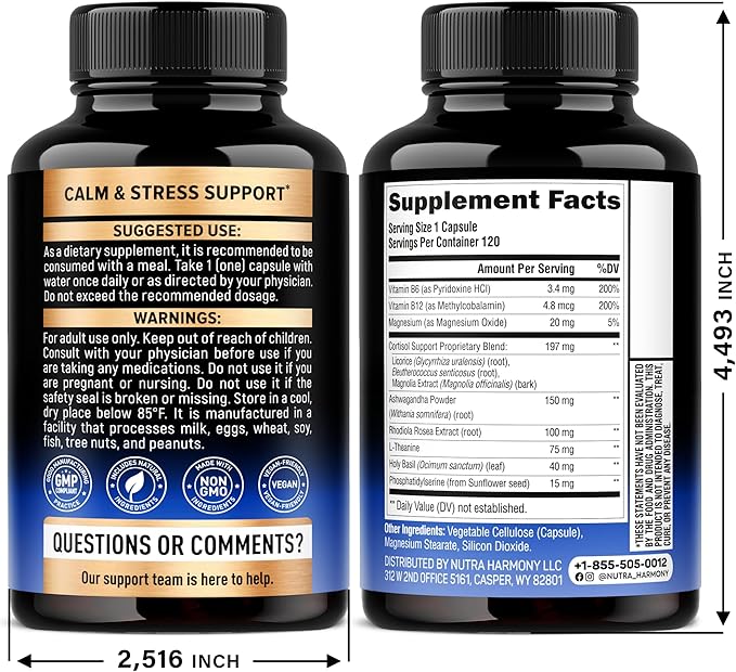 Cortisol Supplement for Women - Holy Basil | Ashwagandha | Rhodiola | L-Theanine - Plant-Based Hormone Balance - Mood Focus &amp Sleep Support - Made in USA - Vegan Non-GMO - 120 Capsules for 4 Mon