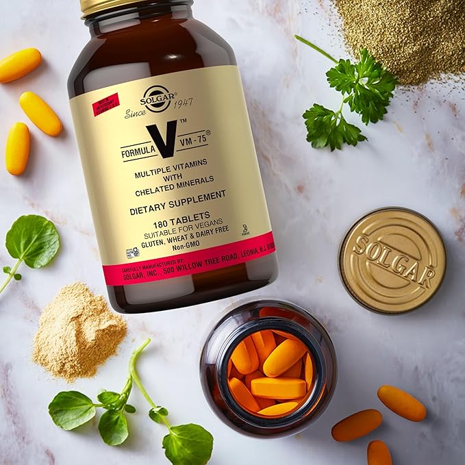 Solgar Formula VM-75 180 Tablets - Multivitamin with Chelated Minerals - Vitamin A B6 B12 C D E - Biotin Magnesium Calcium Iron Zinc - Vegan Gluten Free Dairy Free Kosher - 180 Servings