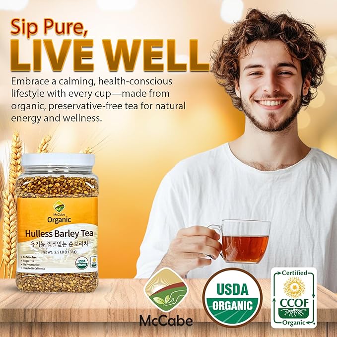 McCabe Organic Hulless Barley Tea - Roasted Hulless Barley Tea | USDA and CCOF Certified | Product of USA | 2.5 lbs (40 Oz)