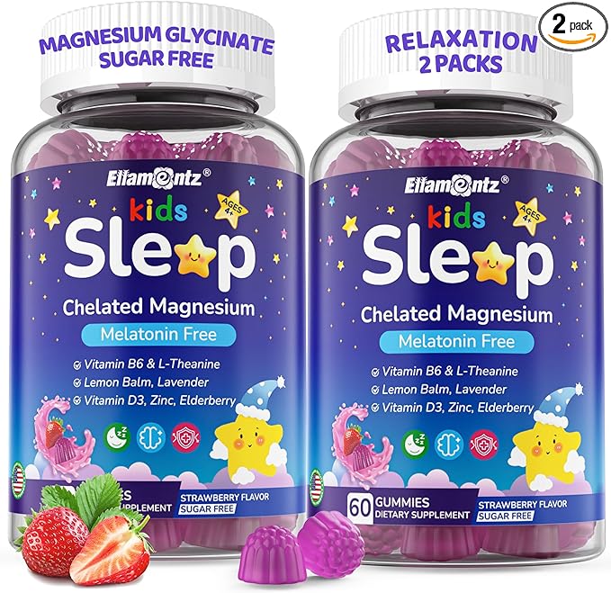 Kids Sleep Gummies NO Melatonin Sleep Aid Gummies w/ Magnesium Glycinate Magnesium Malate L-Theanine Lavender B6 Zinc D3K2 for Restful Sleep Relax Brain &amp Muscle Immune Support Non-GMO 2