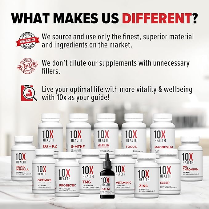 10X Health TMG Supplements - Trimethylglycine Supplement for Liver Support Heart Wellness Energy Homocysteine Levels - TMG Capsules with Betaine Anhydrous - Non-GMO &amp Gluten-Free - 60 Capsules