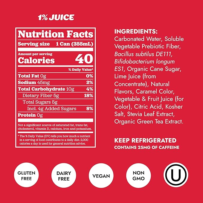 Slice Healthy Soda Classic Cola Prebiotic &amp Probiotic Soda Pop 5g Fiber 40 calories 12 fl oz 12 Pack
