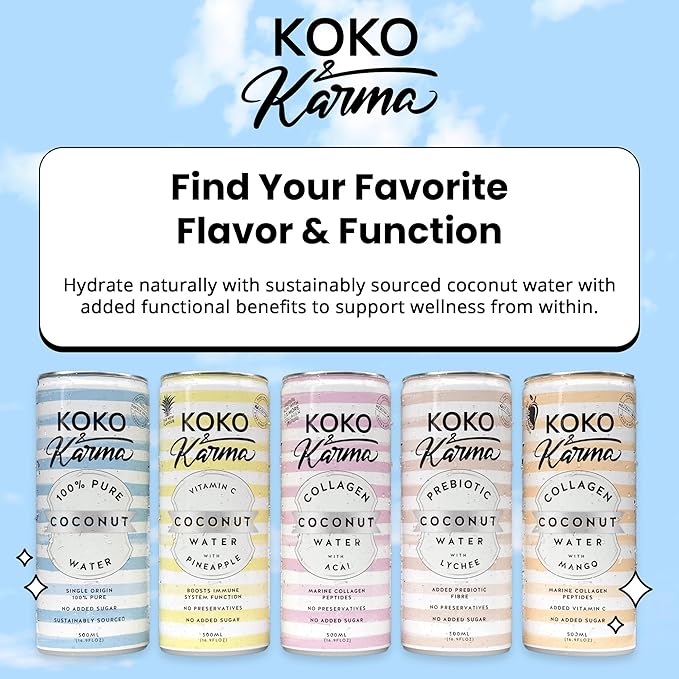 Koko &amp Karma Pure Coconut Water - No added Sugar 12 pack case 8.45oz cans