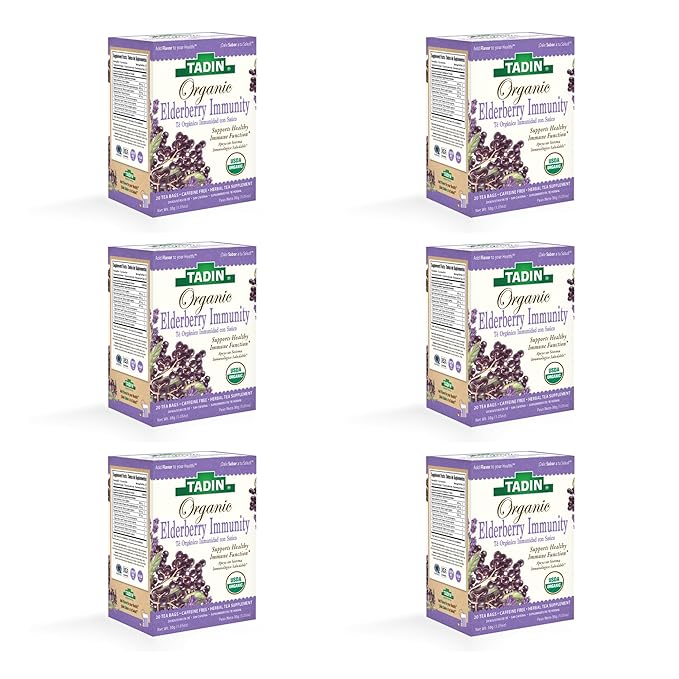 Tadin Organic Elderberry Tea Caffeine Free Herbal Tea for Immunity Support 20 Tea Bags Per Box Pack of 6