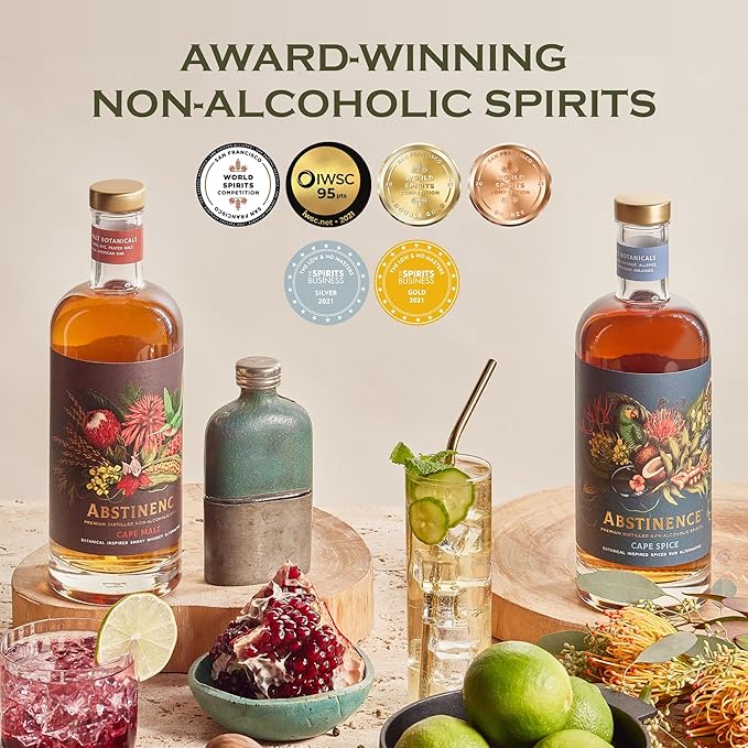 Abstinence Cape Malt Whiskey Alternative 750ml Award-Winning Non Alcoholic Spirit South African Twist Blend of Spice Botanicals with Smokey Flavor Zero Proof Mocktail