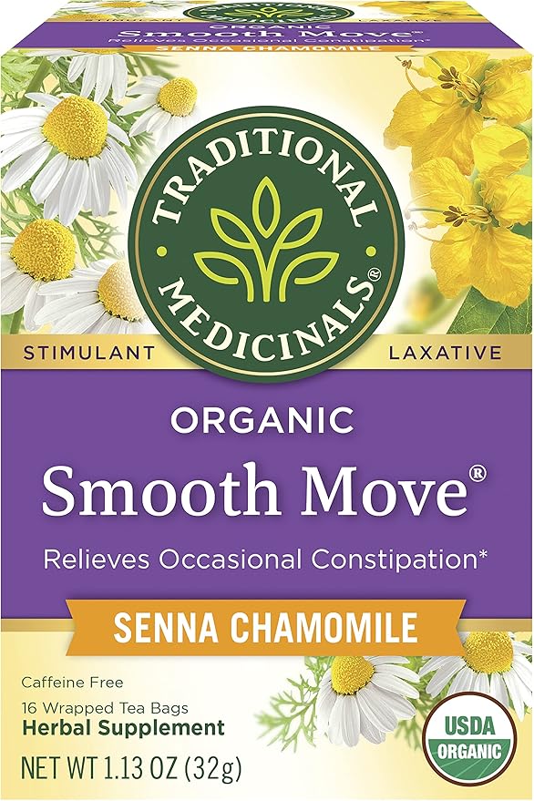 Traditional Medicinals Organic Smooth Move Senna Chamomile Herbal Tea Relieves Occasional Constipation (Pack of 3) - 48 Tea Bags Total