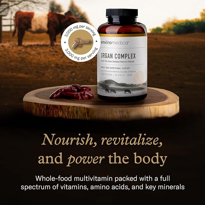 Enviromedica Grass-Fed Organ Complex: Freeze-Dried Beef Liver Kidney Heart and Pancreas (180 ct)