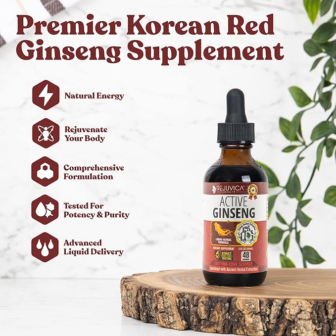 Active Ginseng Korean Red Panax Ginseng with Natural Ginsenosides - Fast-Absorbing Liquid - Supports Healthy Energy Vitality Mood and More