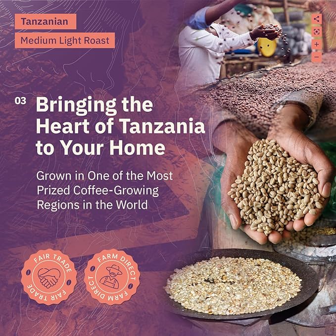 Tanzanian Peaberry Coffee Whole Bean - 2LB Single Origin Medium Light Roast Roasted To Order Drip Grind Coffee Specialty Grade Fair Trade and Non-GMO