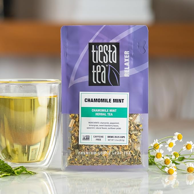 Tiesta Tea - Chamomile Mint Herbal Tea and Brewbasket Infuser Bundle Caffeine-Free Chamomile Mint Blend 1oz Resealable Pouch with 5oz Reusable Stainless Steel Strainer