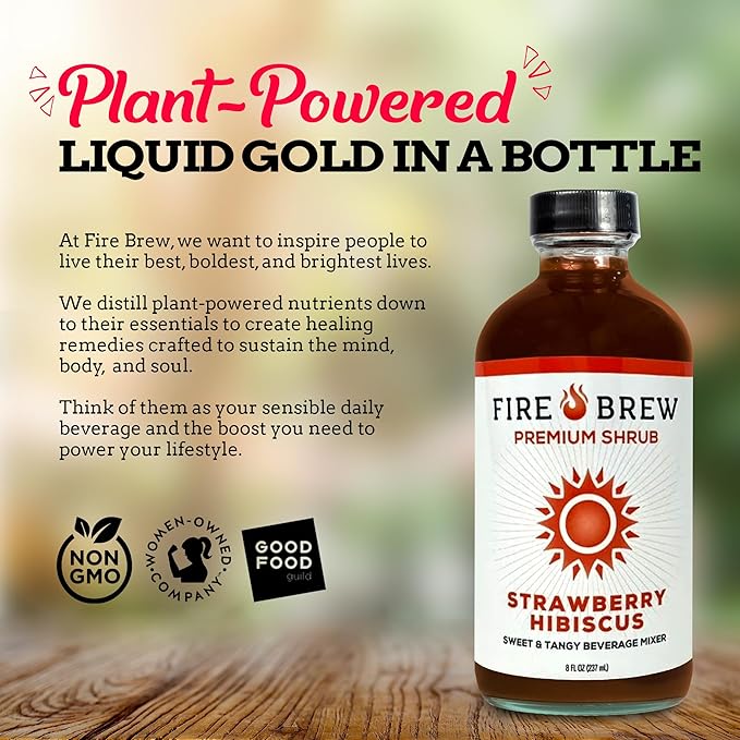 Fire Brew Premium Shrub – Strawberry Hibiscus Shrub | 16 Concentrated Servings of the Healthiest Organic Ingredients to Refresh Hydrate and Provide Antioxidants for Overall Wellness – 8oz