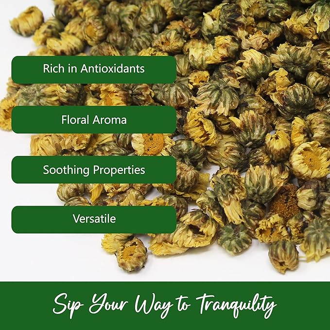 NPG Chrysanthemum Bud Tea 16 Oz Premium Dried Chinese Tai Ju Flowers Juhua Herbal Tea Caffeine-Free Non-GMO Loose Leaf with Floral Fragrance Sweet and Refreshing Flavor for Relaxation