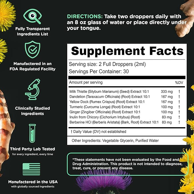 SUPERBONSAI Super Liver Support with Milk Thistle - All Natural Liver Cleanse Detox &amp Repair Aid - Doctor-Formulated Liver Supplement - Liquid Herbal Formula for Liver Health - 2 Month Supply (2 P