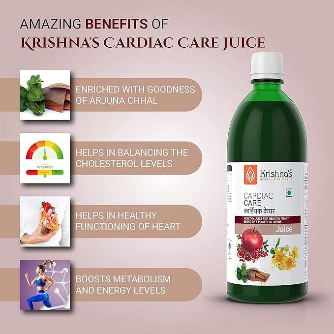 KRISHNA'S HERBAL &amp AYURVEDA Cardiac Care Juice - Ayurvedic Heart Care Expert Healthy Heart Cardiac Wellness Enriched with Arjuna Chaal Kutki Amla Anardana &amp Pushkar Mool 500 ml (Pack of 1)