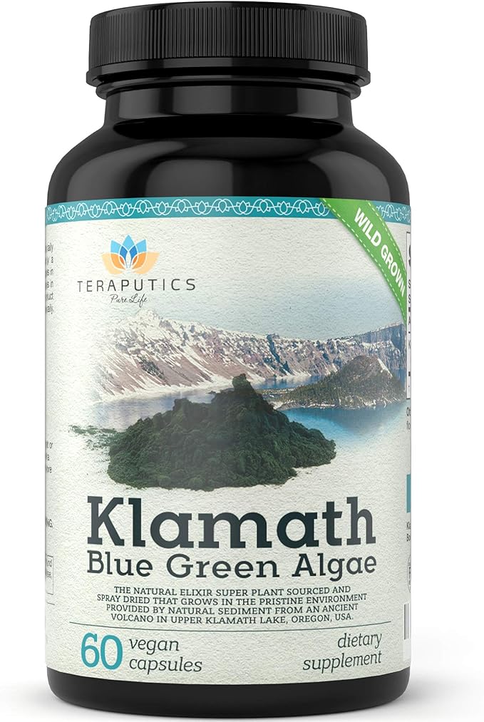 Premium Klamath Lake Blue Green Algae - More Powerful Than Spirulina And Chlorella Supplements | Pure Chlorophyll Rich SuperFood Sourced from Organic Klamath Lake 500mg 60 Vegan Capsules