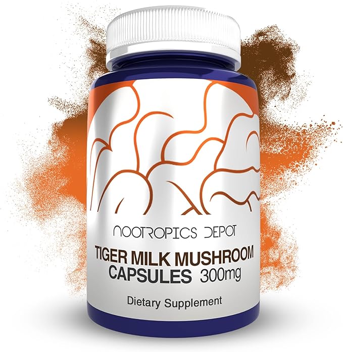 Nootropics Depot Tiger Milk Mushroom Capsules | 300mg | 180 Count | Lignosus rhinocerus Sclerotium | Cognition Histamine &amp Respiratory Support