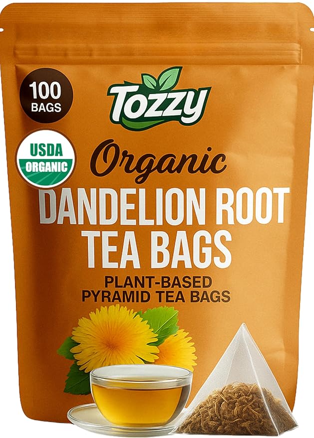 Tozzy Organic Dandelion Tea – 100 Count Plant-Based Pyramid Tea Bags | Organic Plant-Based Eco-conscious Pure Ingredients