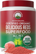 Peak Performance Organic Reds Superfood Powder Best Tasting Red Juice Super Food w/ 25+ All Natural Ingredients &amp Polyphenols Vital for Max Energy and Detox - Raspberry Elderberry Beetroot