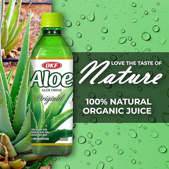 OKF Aloe Vera Drink Juice with Pure Aloe Pulp Variety 16.9 oz. (Original Pack of 20) Plant Based Drink Korean drinks