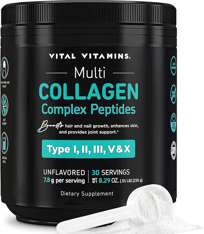 Vital Vitamins Multi-Collagen Powder 30 Servings + Hyaluronic Acid Capsules 60 ct