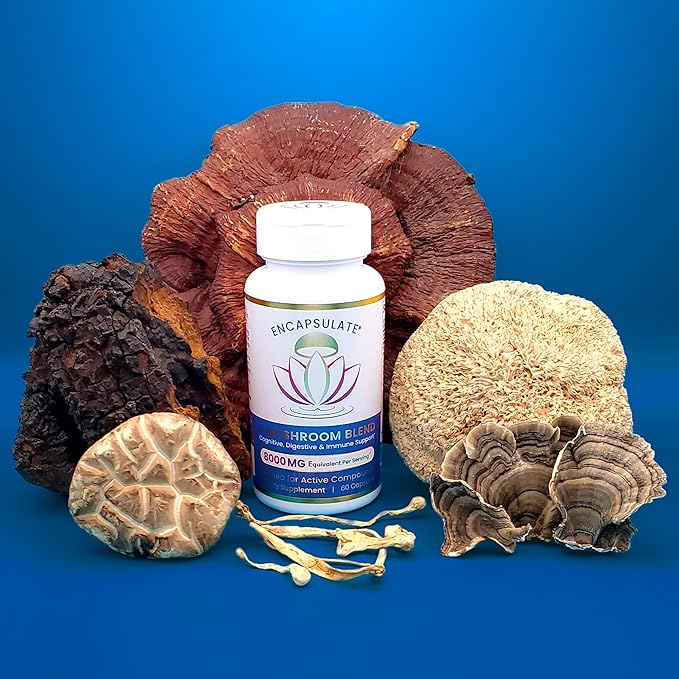 ENCAPSULATE 6 Mushroom Blend – Reishi Chaga Turkey Tail Cordyceps Lion’s Mane &amp Shiitake 8:1 Mushroom Extract – Nootropic &amp Adaptogen Mushroom Supplement for Gut Brain &amp Immune Suppor