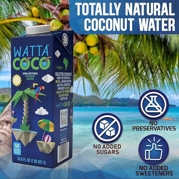 Watta Coco Natural Brazilian Coconut Water No Added Sugar - Unsweetened and Preservative Free Agua de Coco - Healthy Drinks and Juice Alternative for Adults and Kids from Young Raw Green Coconuts 33
