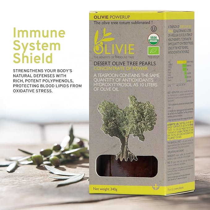 Organic Olive Leaf Extract Capsules PowerUp Pearls by OLIVIE Antioxidant Polyphenols Supplement Olive Oil Scrub for Skin Immune Support 340g