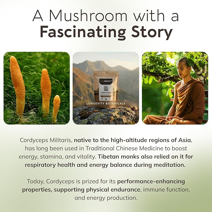Organic Cordyceps Mushroom Powder Supplement 10:1 Extract 100g | Cordyceps Militaris 100% Fruiting Body | ≥30% Beta-D-Glucans | 60 Servings of 1660mg | Energy Endurance &amp Stamina Support