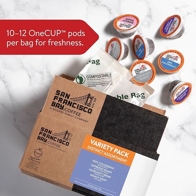 San Francisco Bay Compostable Coffee Pods - Assorted Variety Pack (80 Ct) K Cup Compatible including Keurig 2.0 Donut Shop Colombian Hazelnut Espresso