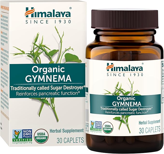 Himalaya Organic Gymnema Sylvestre – Herbal Glucose Metabolism Support - USDA Organic Non-GMO Vegan Gluten Free Additive Free 700 mg 30 Caplets (Pack of 2)