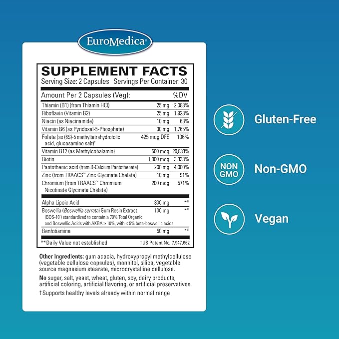EuroMedica Nerve Complex - Herbal Supplement with Bioactive Vitamin B12 - Circulation &amp Nerve Health Support Supplement - Vegan Capsules with Boswellia Serrata - 60 Capsules