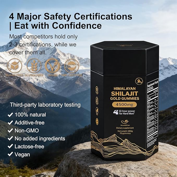 Organic Pure Himalayan Shilajit Gummies with Ashwagandha and Sea Moss – Gold Shilajit for Men &amp Women Supplement 105+ Natural Trace Minerals 70-Gummy (11-Ingredient Recipe)