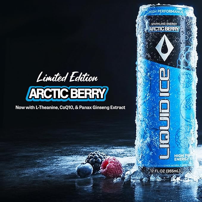 Liquid Ice Energy Drink - High Performance Natural Caffeine Taurine 120mg Caffeine L- Theanine Antioxidant Support Clean Focused Energy with Green Tea Extract COQ10 Arctic Berry Limited Editio