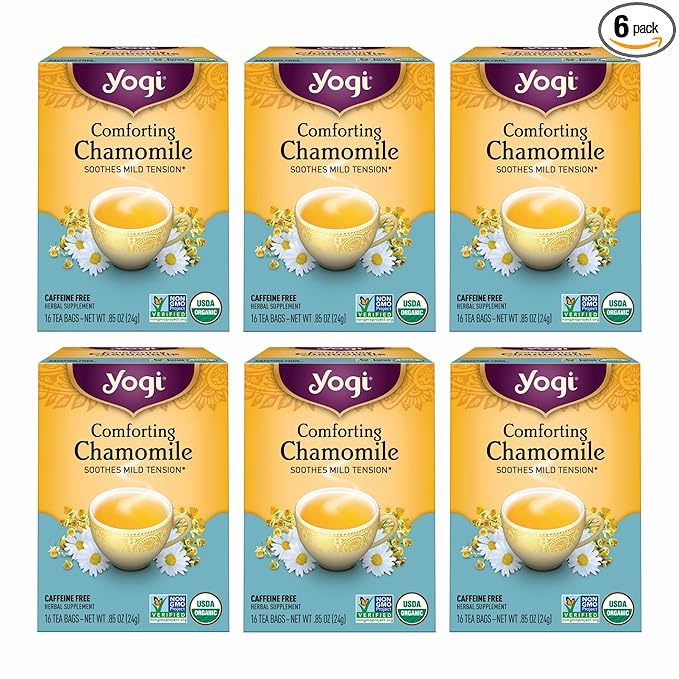 Yogi Tea Comforting Chamomile Tea - 16 Tea Bags per Pack (6 Packs) - Organic Chamomile Tea Bags - Supports a Good Night's Sleep &amp Occasional Stomach Discomfort - Made from Organic Chamomile Flower