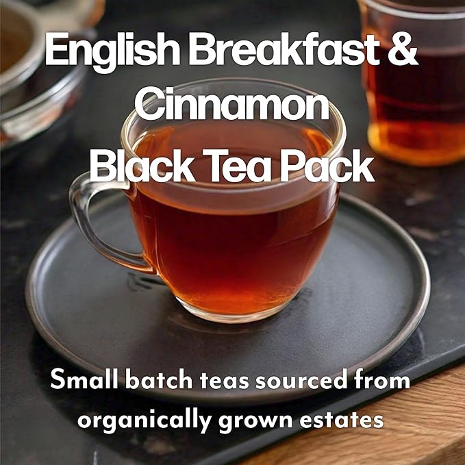 Maud's Organic Cinnamon Black Tea &amp Organic English Breakfast Black Tea Pods Bundle 46 ct Single Serve Tea Pods – 100% Gourmet Blended Tea Leaves Compatible with Keurig K Cups Maker