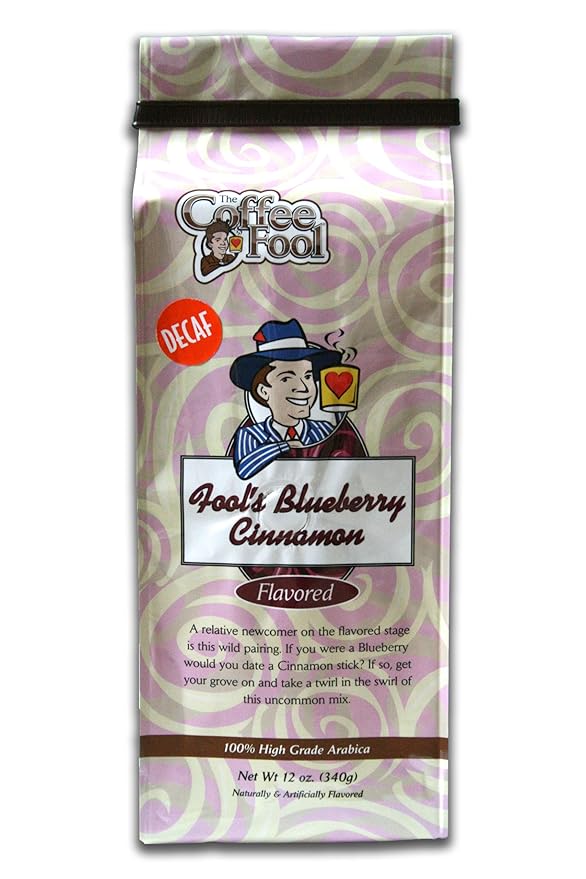 The Coffee Fool Drip Grind Fool's Decaf Blueberry Cinnamon 12 Ounce