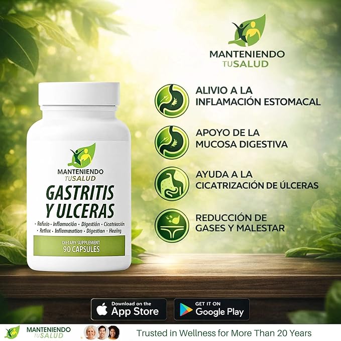 Gastritis y Ulceras Digestive Support Slippery Elm Bark Goldenseal Root 90 Capsules