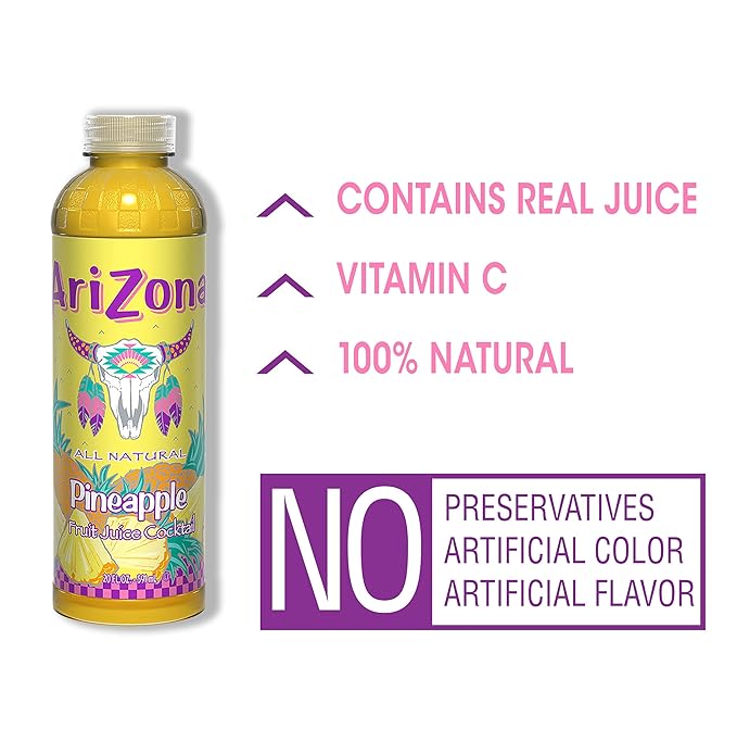 AriZona Pineapple Fruit Juice Cocktail 20 Fl Oz (Pack of 12)