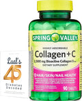 Spring Valley Collagen + C Tablets for Hair/Skin/Nail Health 2500 mg 90 Count Highly Absorbable Collagen Plus Vitamin C Bundle with Luall's 45 Diabetes Decoded