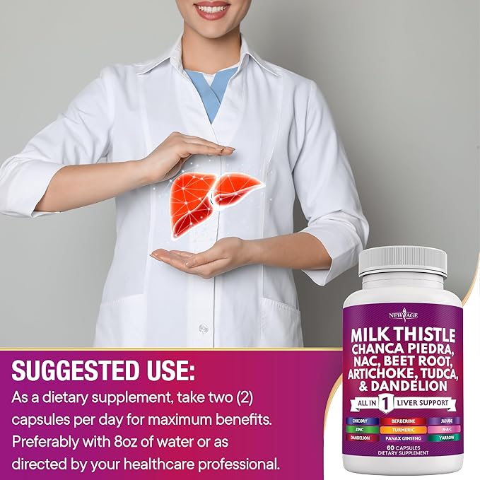 NEW AGE Milk Thistle NAC Chanca Piedra Beet Root Artichoke Dandelion Root Astragalus - Plus TUDCA &amp Ginger - 60 Count
