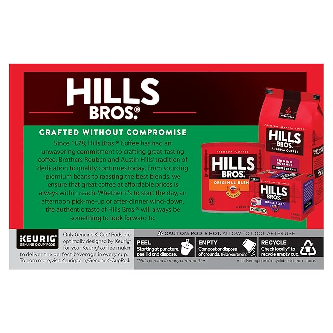 Hills Bros. Decaf Blend Keurig K-Cup Pods for Keurig Brewers – Medium Roast Premium Arabica Blend Kosher – 6 Packs of 12 Single Serve Pods