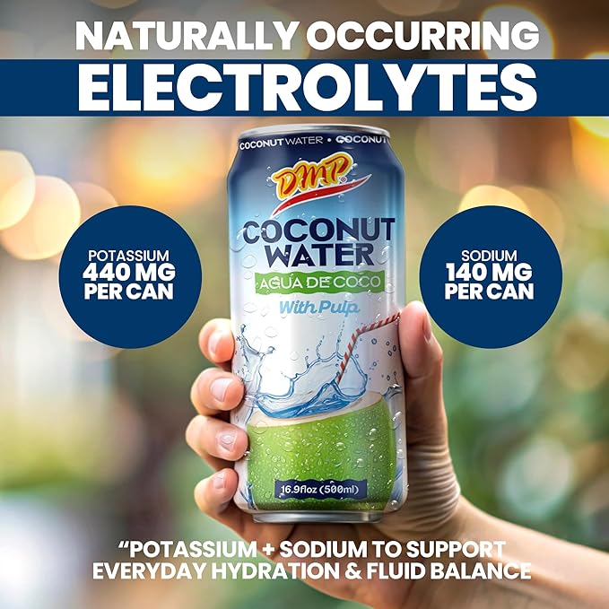 De Mi País Coconut Water with Pulp – Natural Coconut Beverage for Year-Round Hydration Rich in Potassium and Electrolytes No Added Sugars Shelf-Stable Cans – 16.57 oz | 12-Pack