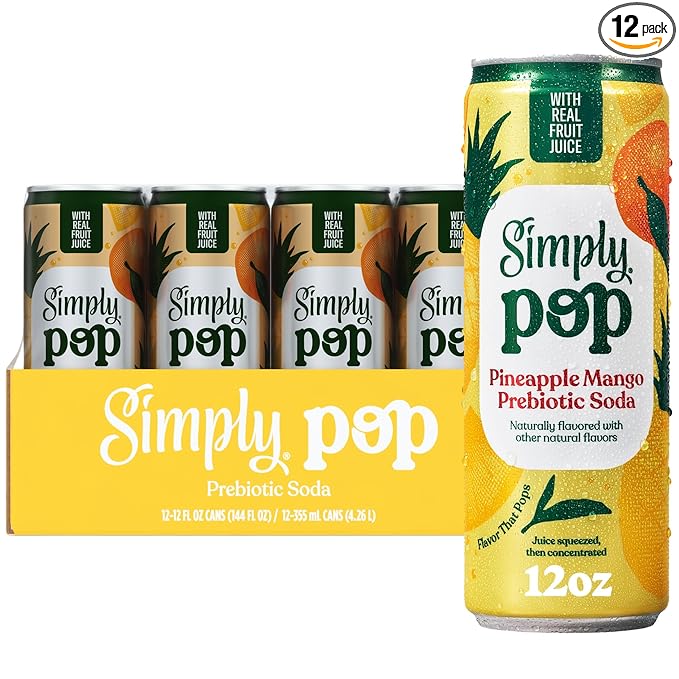 Simply POP Prebiotic Soda Pineapple Mango Cans 12 fl oz 12 Pack