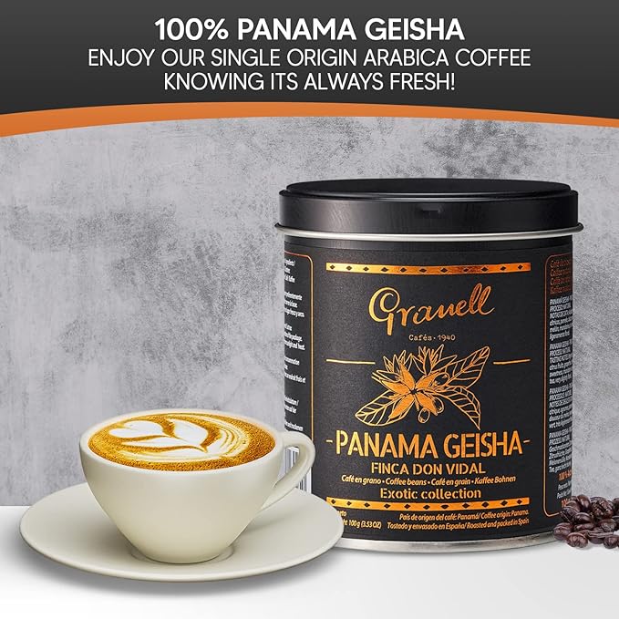Panama Geisha Coffee Beans: Cafés Granell Finca Don Vidal Medium Roast Whole Bean Coffee Premium Low Acid Panama Coffee from Arabica Coffee Beans Gourmet Coffee Lover Gifts for Men &amp Women 3.5 o