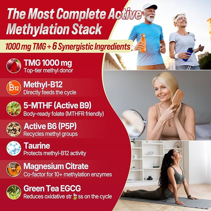 2Pack TMG Gummies 1000mg Betaine Anhydrous + Methylated Multivitamin &amp B Complex Methylated(Methylfolate B12 B6) Magnesium Taurine - Essential Trimethylglycine for Homocysteine Levels Brain En