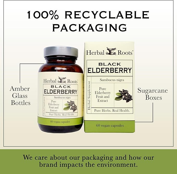 Herbal Roots Organic Black Elderberry Capsules | Max Strength | Made with Organic Sambucus | 60 Vegan Capsules (Pack of 2)
