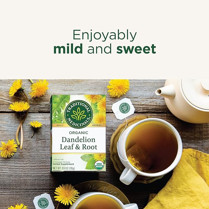 Traditional Medicinals Organic Dandelion Leaf &amp Root - Dandelion Root Tea Supports Normal Detox + Digestion - Kosher Non-GMO Caffeine-Free Compostable - 96 Tea Bags (6 Packs of 16)