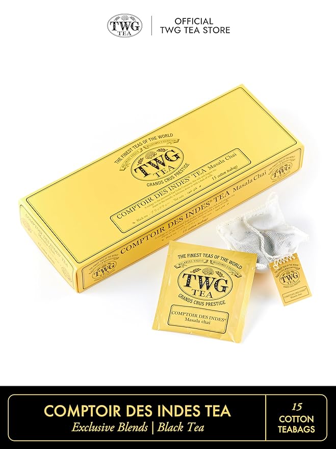 TWG Tea | Comptoir Des Indes Tea | Black Tea | Masala Chai &amp Spices | 15 Hand Sewn Cotton Teabags | Gift Set
